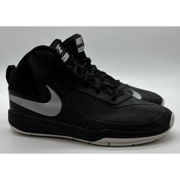Size 7Y - Nike Team Hustle D7 Mid Black Silver Basketball Shoes Sneakers - Picture 2 of 7